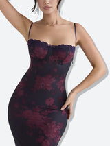 Litlookz Studio Floral Bodycon Lace Up Mesh Maxi Dress, view 3