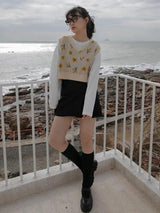 Litlookz Studio Floral Cropped Sweater Vest, view 6