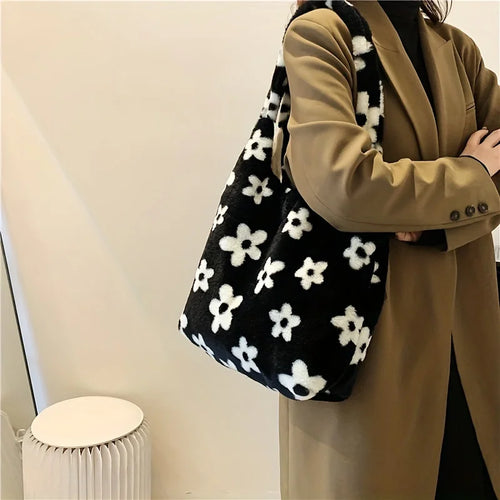 Litlookz Studio Floral Faux Fur Hobo Bag