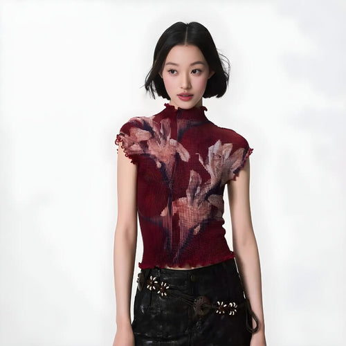 Litlookz Studio Floral Mesh High Neck Top