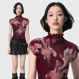 Litlookz Studio Floral Mesh High Neck Top, view 2