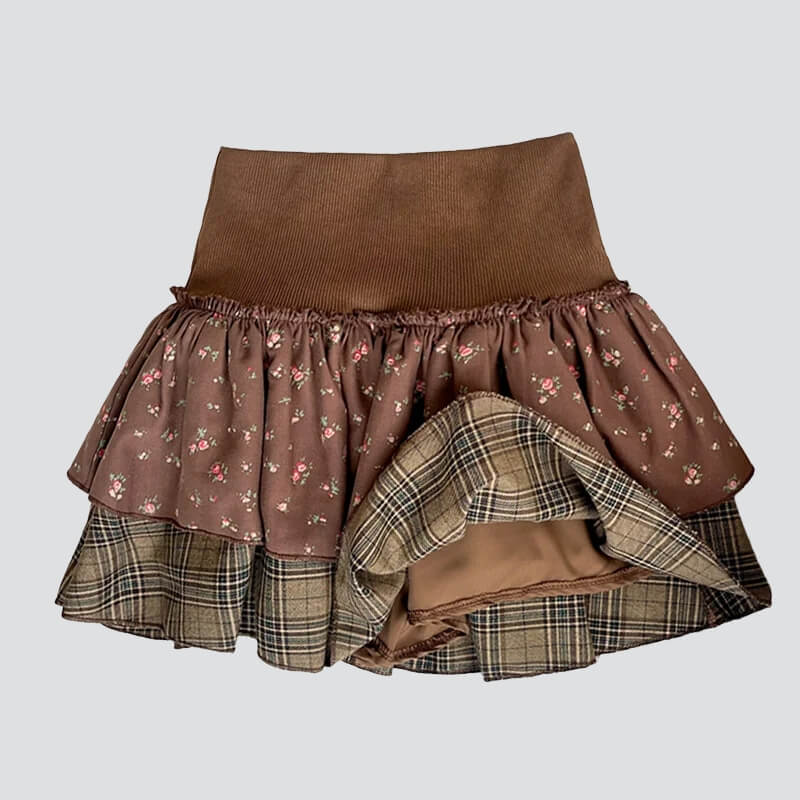Litlookz Studio Floral Plaid Layered Skort