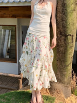 Litlookz Studio Floral Ruffle Midi Skirt, view 6