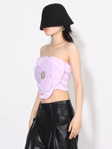 Litlookz Studio Flower Rhinestone Zip-Up Strapless Top, view 2
