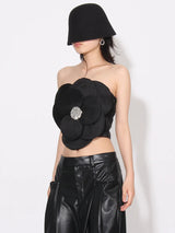 Litlookz Studio Flower Rhinestone Zip-Up Strapless Top, view 5