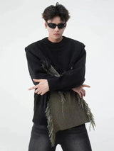 Litlookz Studio Fringe Patchwork Knitted Sweater, view 6