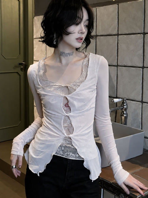 Litlookz Studio Front Tie Mesh Blouse