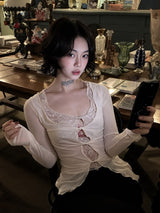 Litlookz Studio Front Tie Mesh Blouse, view 4