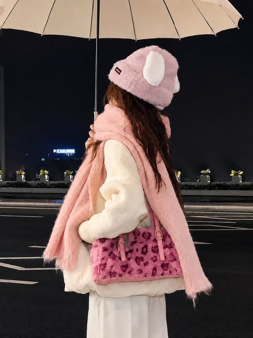 Litlookz Studio Fuzzy Pink Leopard Bag