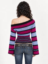 Litlookz Studio Fuzzy Stripe Off Shoulder Sweater, view 4