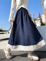 Litlookz Studio Gingham Lace Trim Midi Skirt, view 5