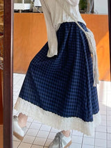 Litlookz Studio Gingham Lace Trim Midi Skirt, view 6