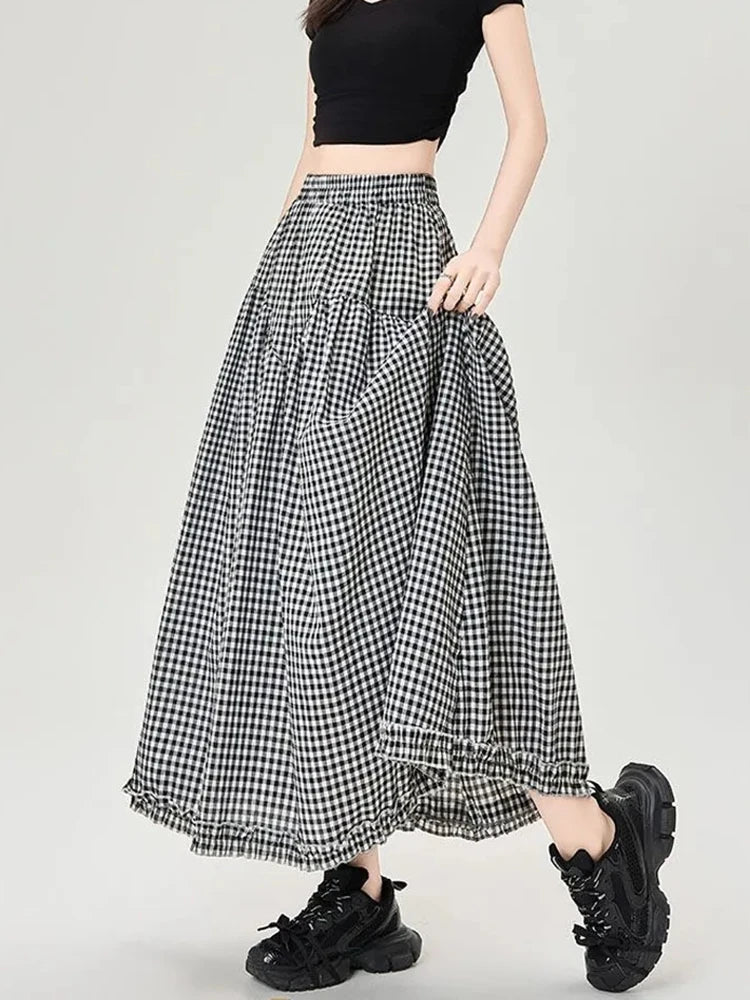 Litlookz Studio Gingham Tiered Midi Skirt