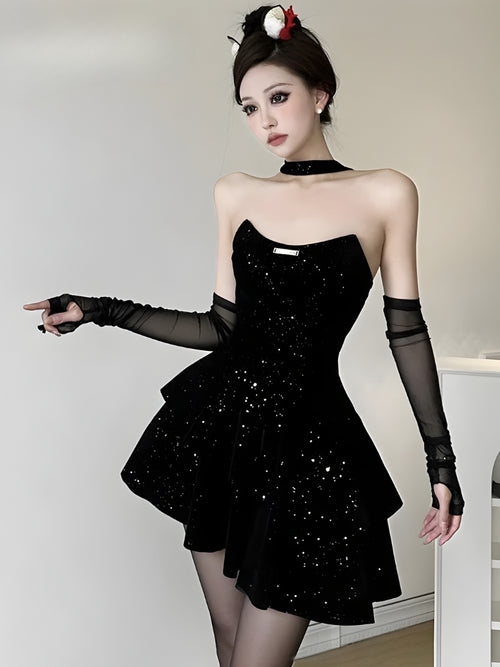 Litlookz Studio Glitter Asymmetric Mini Dress