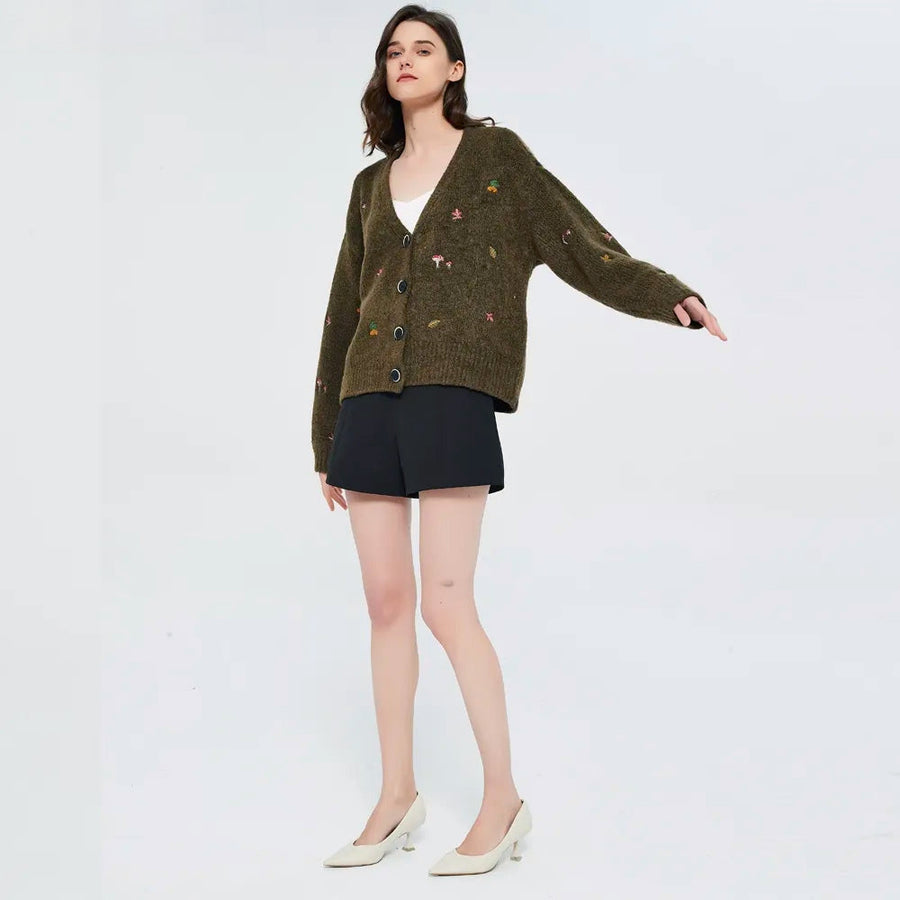 Litlookz Studio Goblincore Leaf Embroidery Cardigan