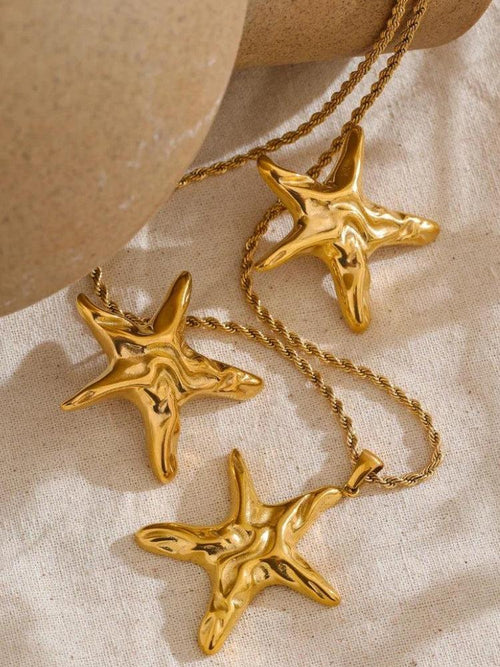Litlookz Studio Golden Starfish Necklace & Earrings Set
