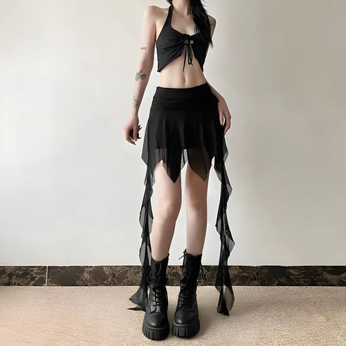 Litlookz Studio Goth Asymmetrical Mesh Mini Skirt