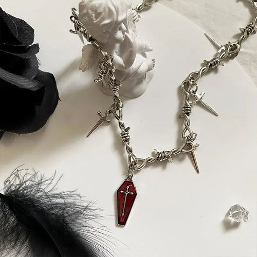 Litlookz Studio Goth Coffin & Swords Necklace