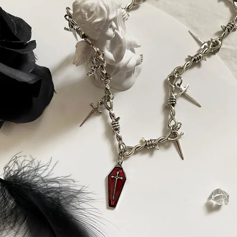 Litlookz Studio Goth Coffin & Swords Necklace