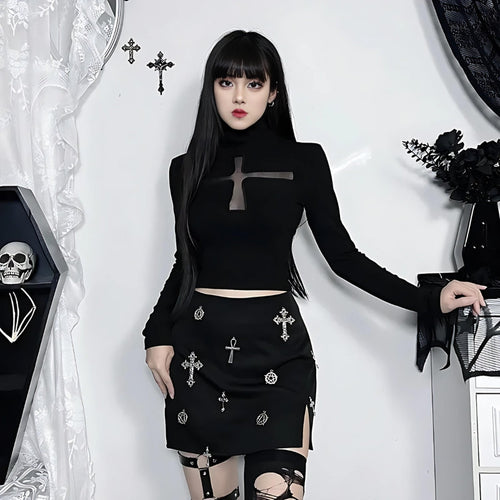 Litlookz Studio Goth Cross Cut Out Top