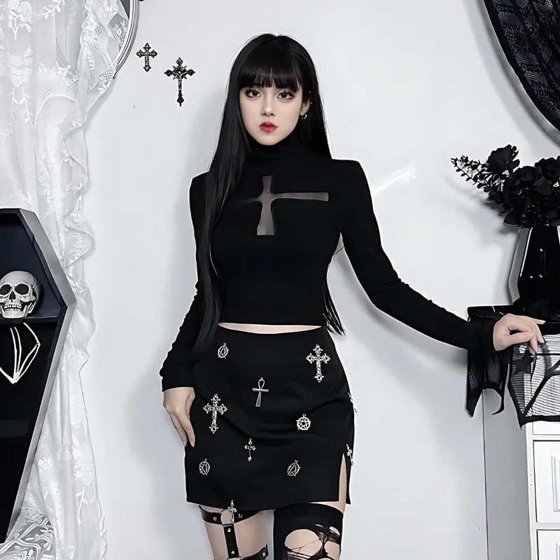 Litlookz Studio Goth Cross Cut Out Top