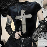 Litlookz Studio Goth Cross Cut Out Velvet Top, view 2