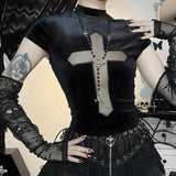 Litlookz Studio Goth Cross Cut Out Velvet Top, view 3