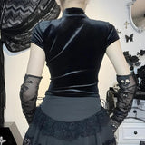 Litlookz Studio Goth Cross Cut Out Velvet Top, view 4