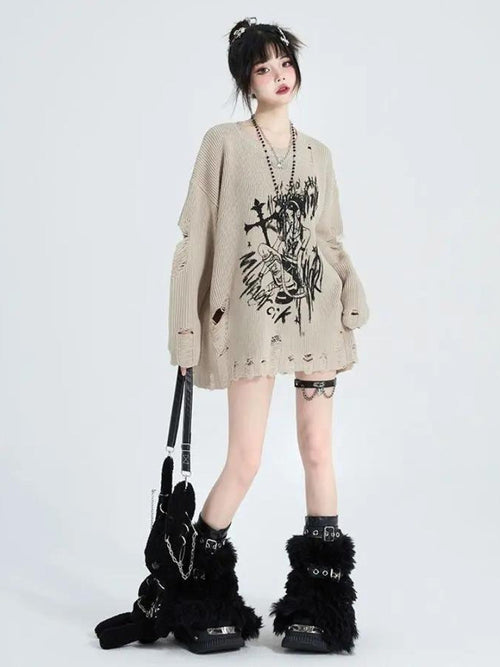 Litlookz Studio Goth Distressed Sweater