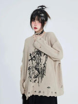 Litlookz Studio Goth Distressed Sweater, view 3