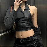 Litlookz Studio Goth Faux Leather Crop Top, view 4