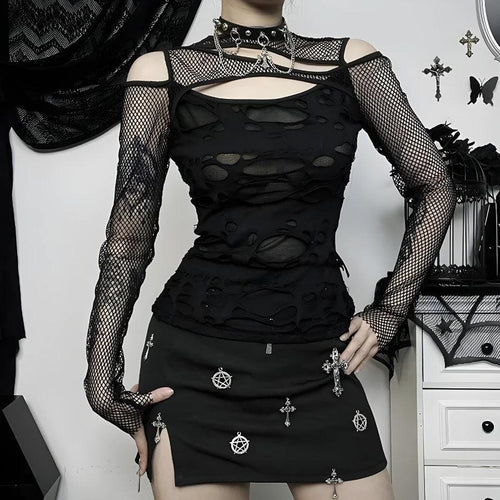 Litlookz Studio Goth Fishnet Ripped Top