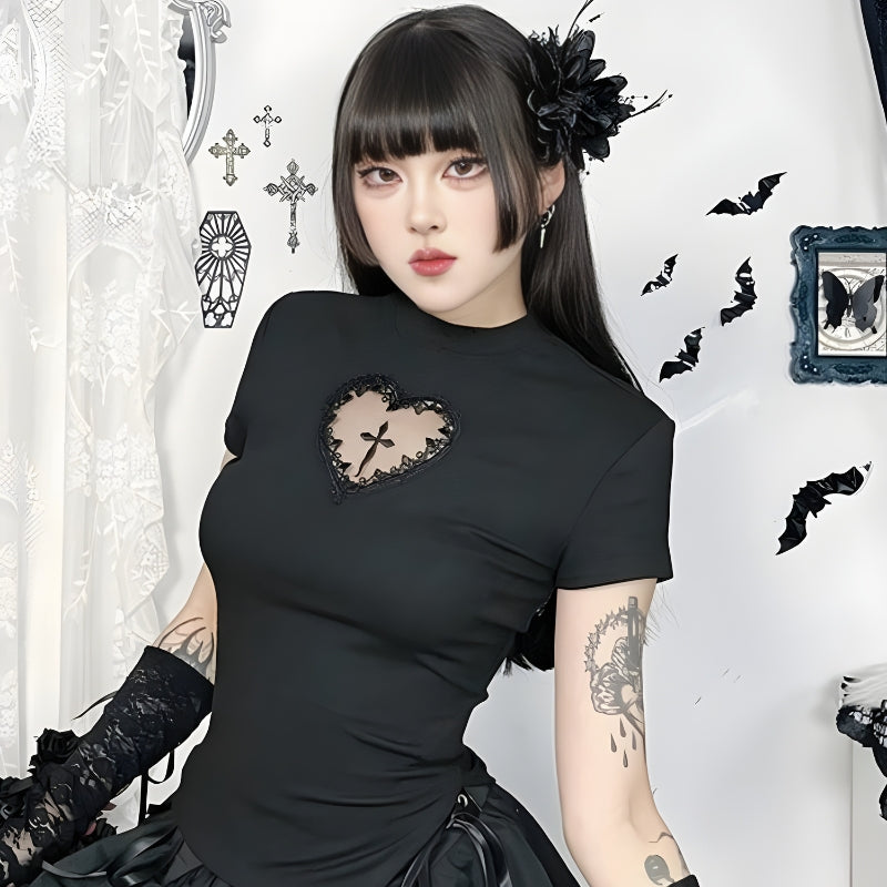 Litlookz Studio Goth Heart & Cross Top