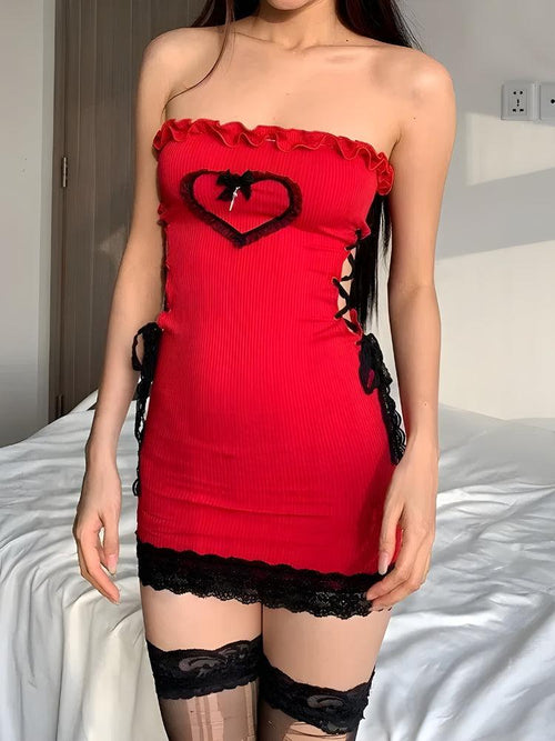 Litlookz Studio Goth Heart Lace Up Bodycon Mini Dress