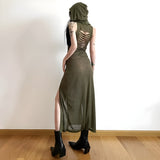 Litlookz Studio Goth Hooded Cut Out Back Midi Dress, view 4