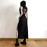 Litlookz Studio Goth Hooded Cut Out Back Midi Dress, view 6