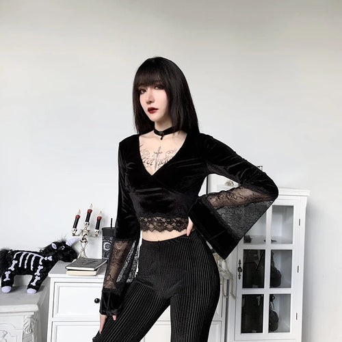 Litlookz Studio Goth Lace Flare Cuffs Crop Top