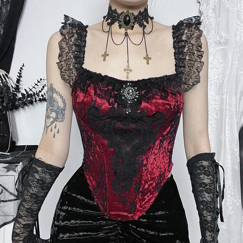 Litlookz Studio Goth Lace Trim Corset Top