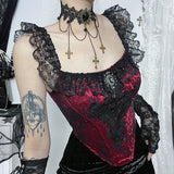 Litlookz Studio Goth Lace Trim Corset Top, view 4