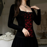 Litlookz Studio Goth Red Lace Panel Top, view 3