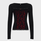 Litlookz Studio Goth Red Lace Panel Top, view 6