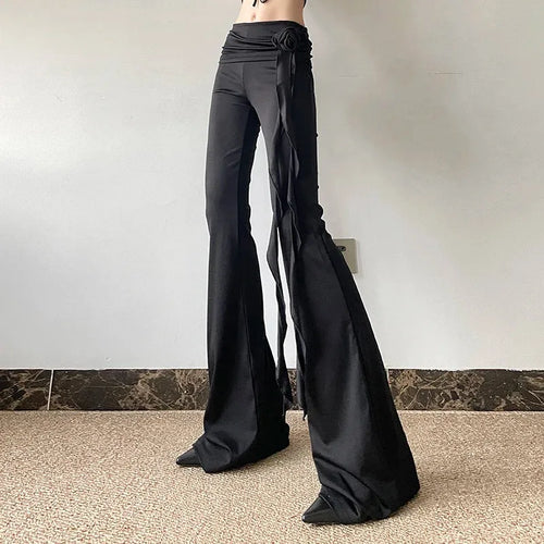 Litlookz Studio Goth Ruched Flower Flare Pants