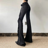 Litlookz Studio Goth Ruched Flower Flare Pants, view 2
