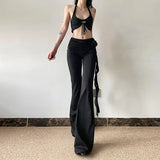 Litlookz Studio Goth Ruched Flower Flare Pants, view 4