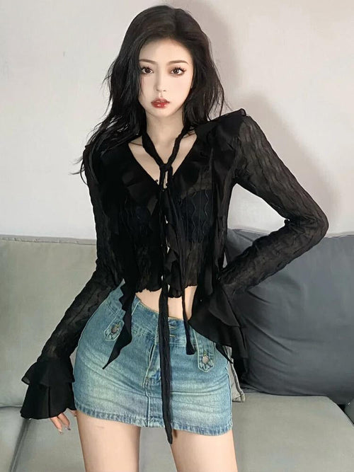 Litlookz Studio Goth Sheer Ruffled Blouse