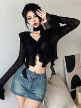 Litlookz Studio Goth Sheer Ruffled Blouse, view 2