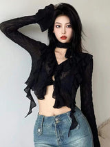 Litlookz Studio Goth Sheer Ruffled Blouse, view 3