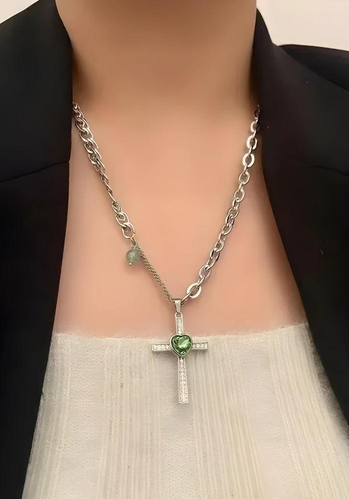 Litlookz Studio Goth Shiny Heart Cross Necklace