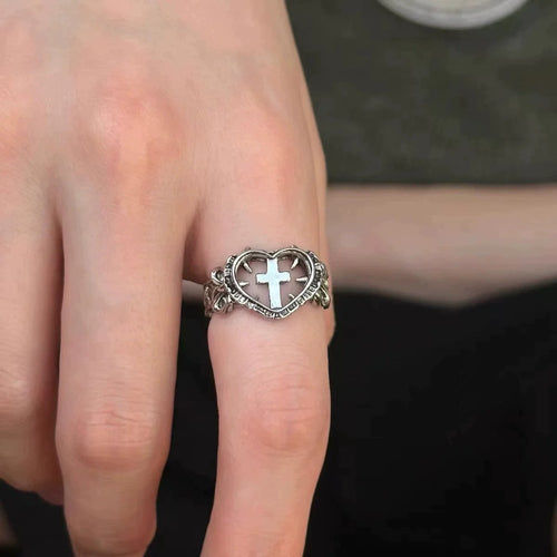 Litlookz Studio Goth Spiked Heart Cross Ring