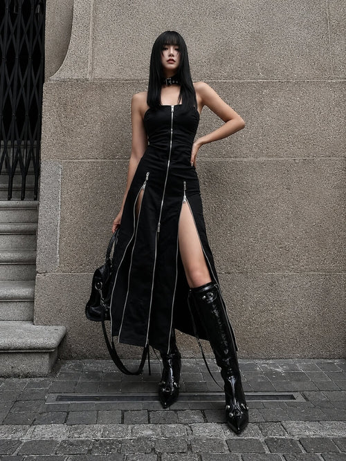 Litlookz Studio Goth Strapless Zipper Maxi Dress